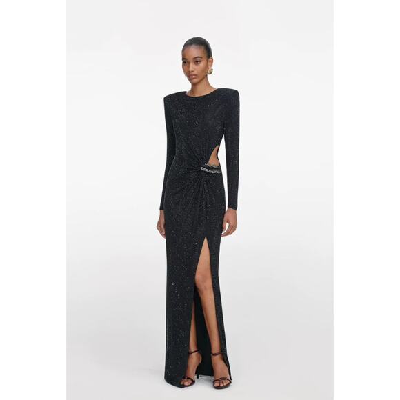 SELF PORTRAIT Black Rhinestone Embellished Maxi Dress UK 6 US 2 - Picture 1 of 7